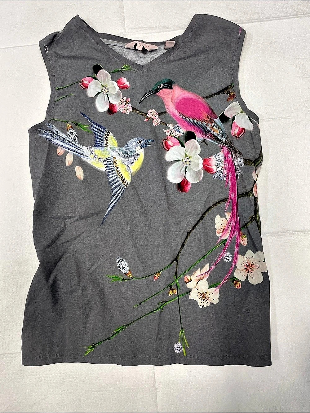 Ted Baker Floral Bird Print Tank Top Size 2 Like New